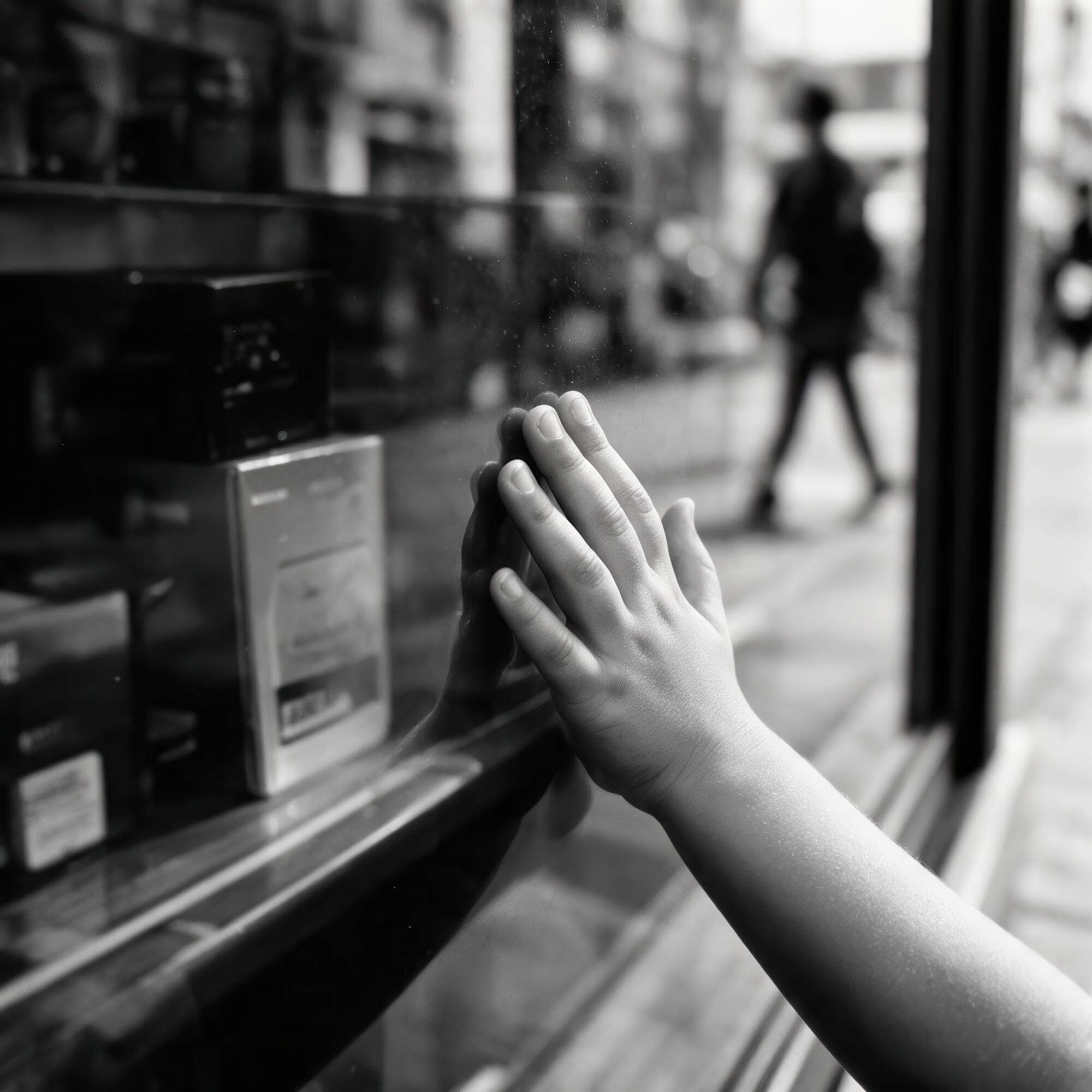 Kinderhand am Schaufenster