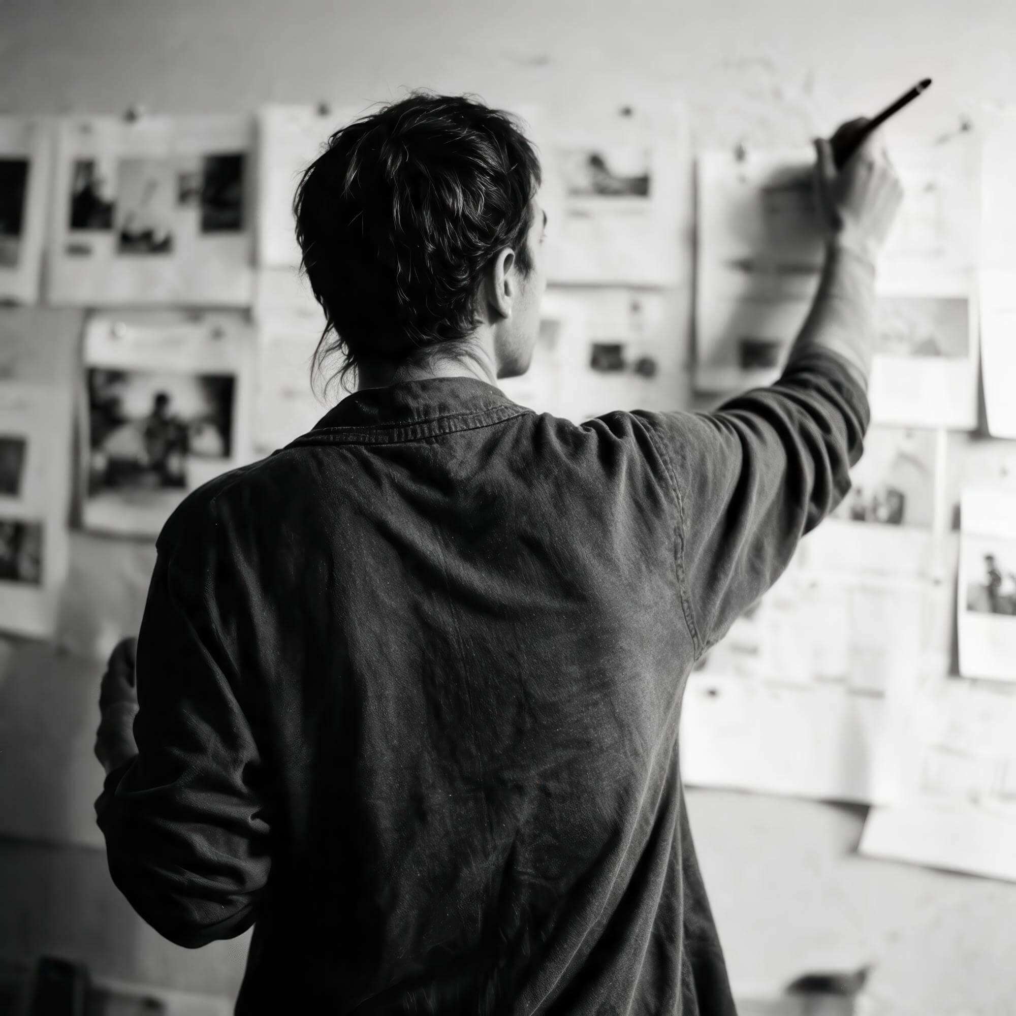 Designer markiert Entwürfe an der Wand